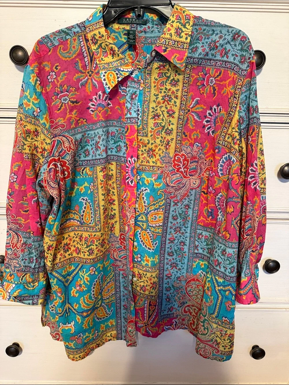 Plus Size Lauren Ralph Lauren Multicolor Paisley Button-Up Shirt - Picture 1 of 2